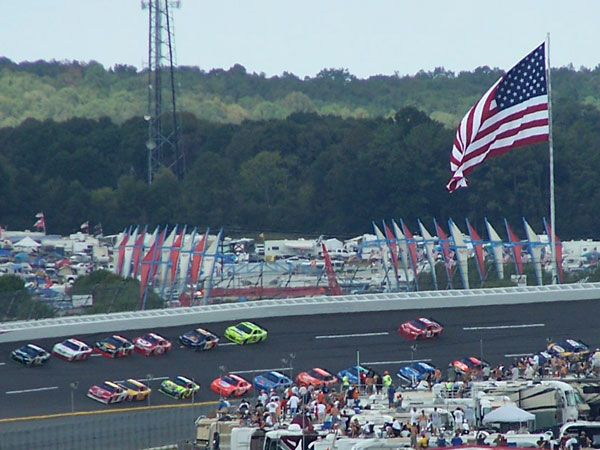 High and low coming into the tri-oval.