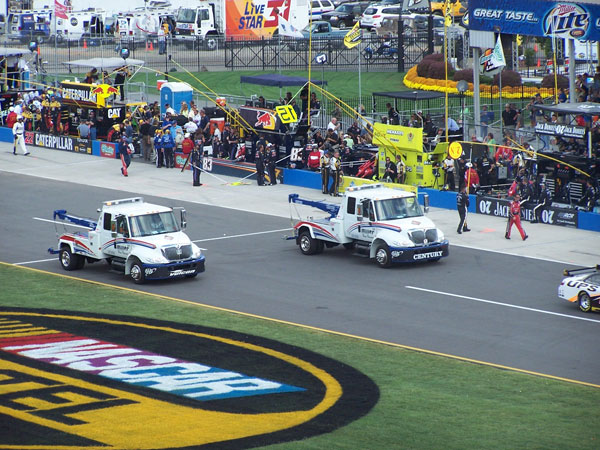 Tow trucks in the rear.